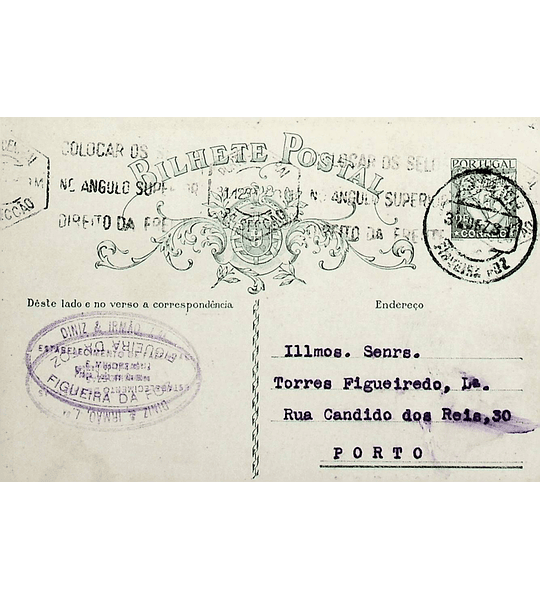 1931 Inteiro Postal tipo «Lusíadas» 25 r. verde enviado da Figueira da Foz para o Porto