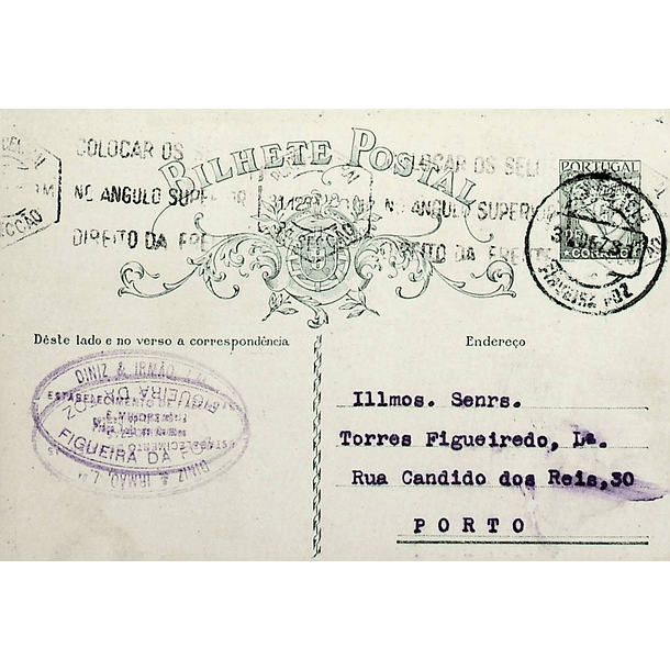 1931 Bilhete Postal Inteiro «Lusíadas» 25 r. verde enviado da Figueira da Foz para o Porto 1