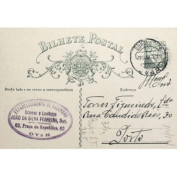 1931 Bilhete Postal Inteiro «Lusíadas» 25 r. verde enviado de Ovar para o Porto