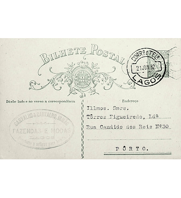 1932 Inteiro Postal tipo «Lusíadas» 25 r. verde enviado de Lagos para o Porto