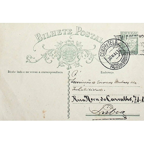 1932 Bilhete Postal Inteiro «Lusíadas» 25 r. verde enviado de Paços de Brandão para Lisboa