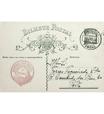 1932 Inteiro Postal tipo «Lusíadas» 25 r. verde enviado de Pombal para o Porto