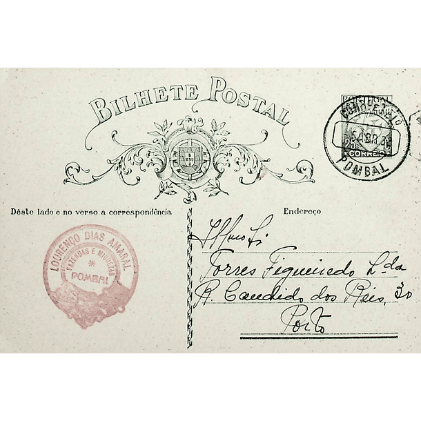 1932 Bilhete Postal Inteiro «Lusíadas» 25 r. verde enviado de Pombal para o Porto