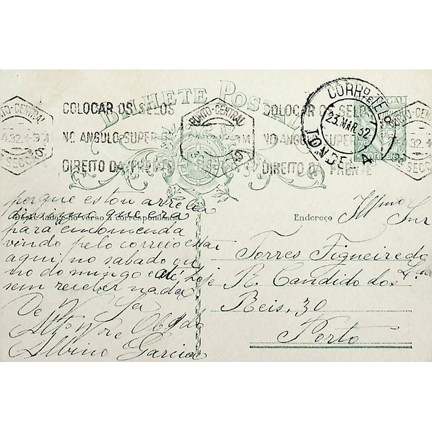 1932 Bilhete Postal Inteiro «Lusíadas» 25 r. verde enviado de Tondela para o Porto