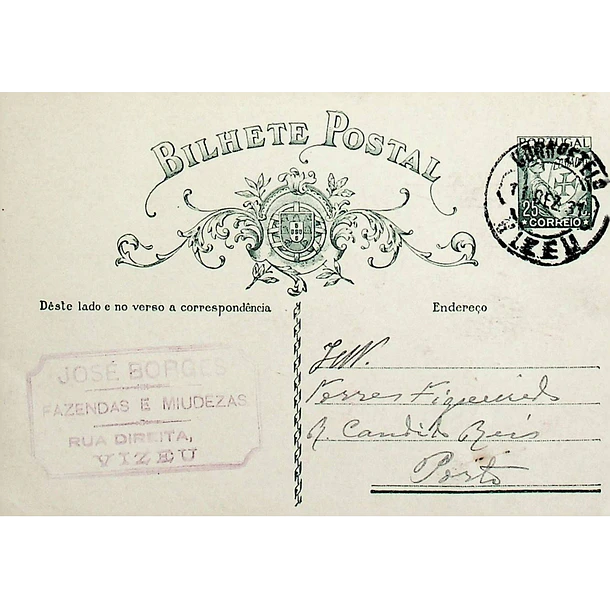 1932 Bilhete Postal Inteiro «Lusíadas» 25 r. verde enviado de Viseu para o Porto