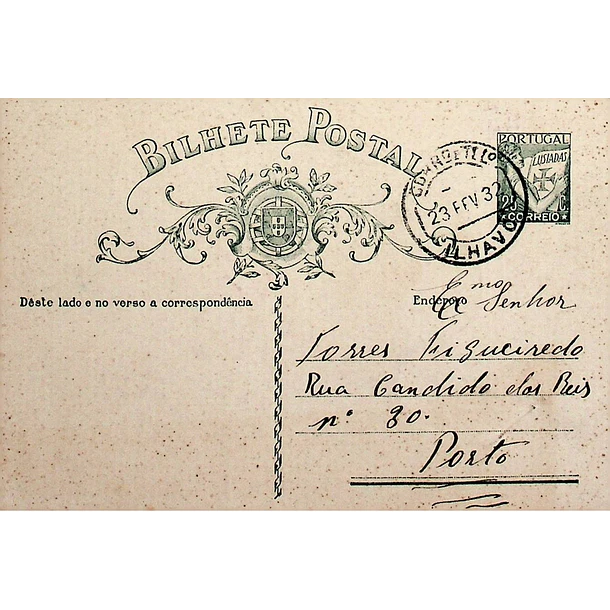 1932 Bilhete Postal Inteiro «Lusíadas» 25 r. verde enviado de Ílhavo para o Porto