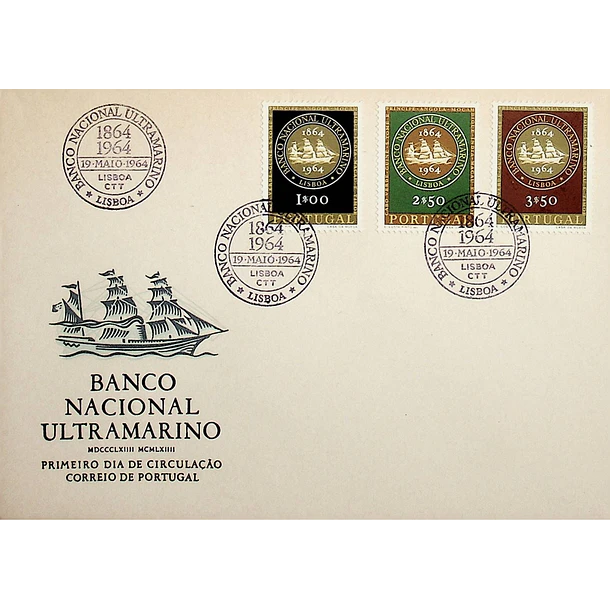 1964 FDC  Centenário do Banco Nacional Ultramarino