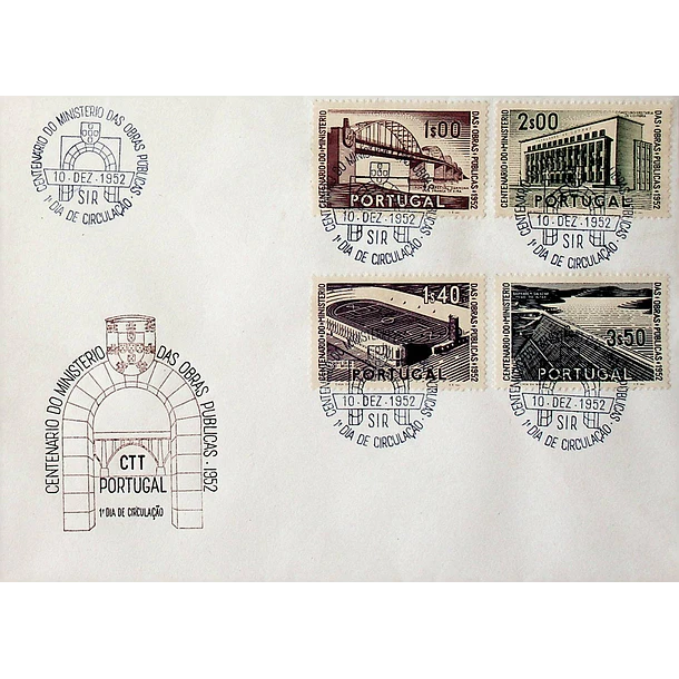 1952 FDC  Centenário do Ministério das Obras Públicas
