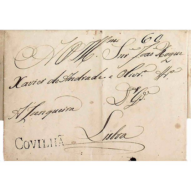 1825 Portugal Carta Pré-Filatélica CVL 1 «COVILHÃ» Sépia Escuro