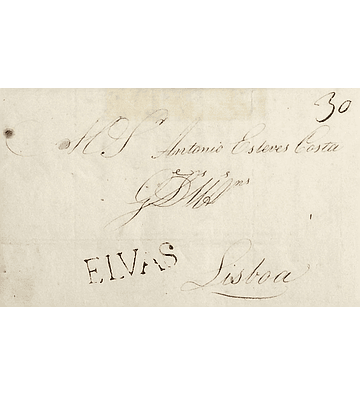 1809 Portugal Carta Pré-Filatélica ELV 3 «ELVAS» Sépia