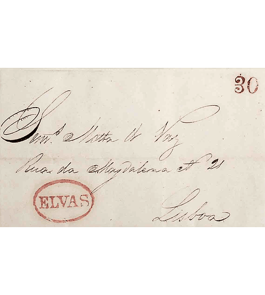 1852 Portugal Carta Pré-Filatélica ELV 10 «ELVAS» Vermelho