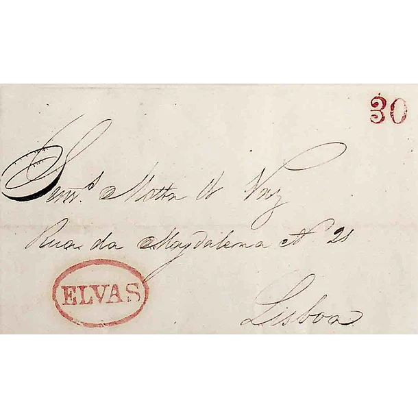 1852 Portugal Carta Pré-Filatélica ELV 10 «ELVAS» Vermelho