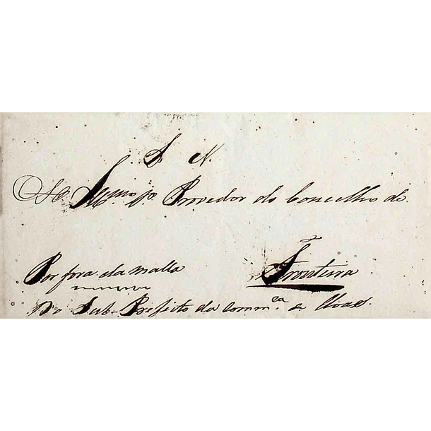 1834 Portugal Carta Pré-Filatélica Elvas. Sem marca de origem, com inscrição «POR FORA DA MALLA»