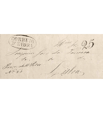 1847 Portugal Carta Pré-Filatélica Évora EVR 4 «EVORA» Preto