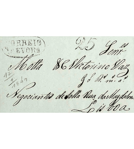 1849 Portugal Carta Pré-Filatélica Évora EVR 4 «EVORA» Preto
