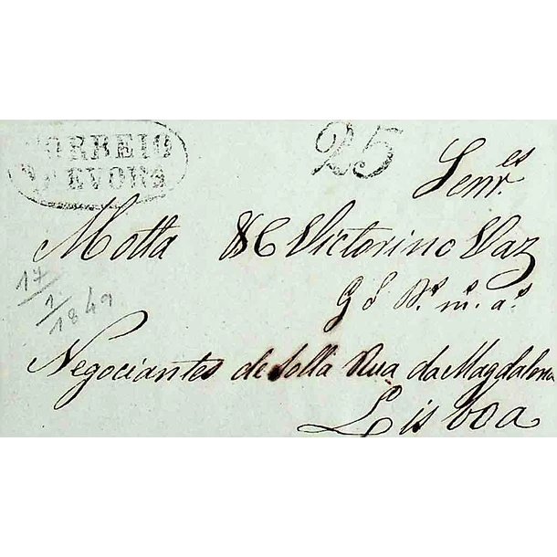 1849 Portugal Carta Pré-Filatélica Évora EVR 4 «EVORA» Preto