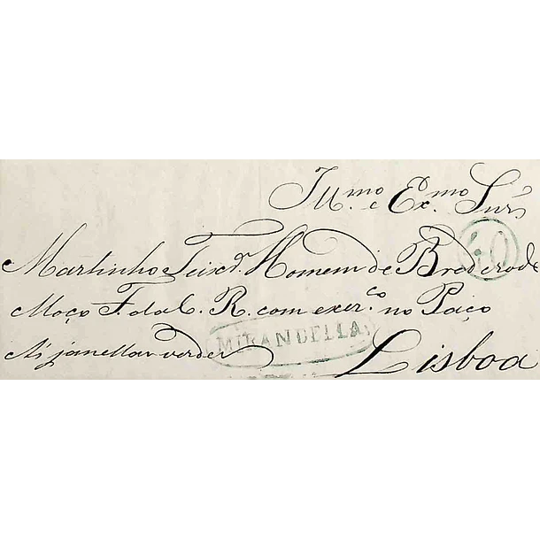 1852 Portugal Carta Pré-Filatélica Mirandela MDL 4 «MIRANDELLA» Azul Esverdeado