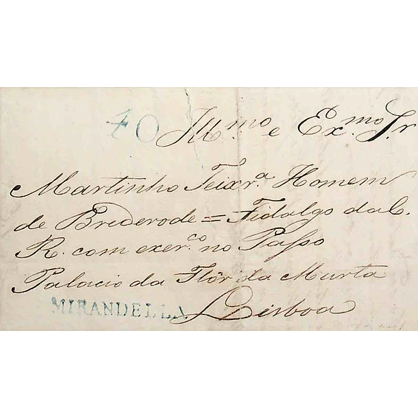1839 Portugal Carta Pré-Filatélica Mirandela MDL 1 «MIRANDELLA» Azul