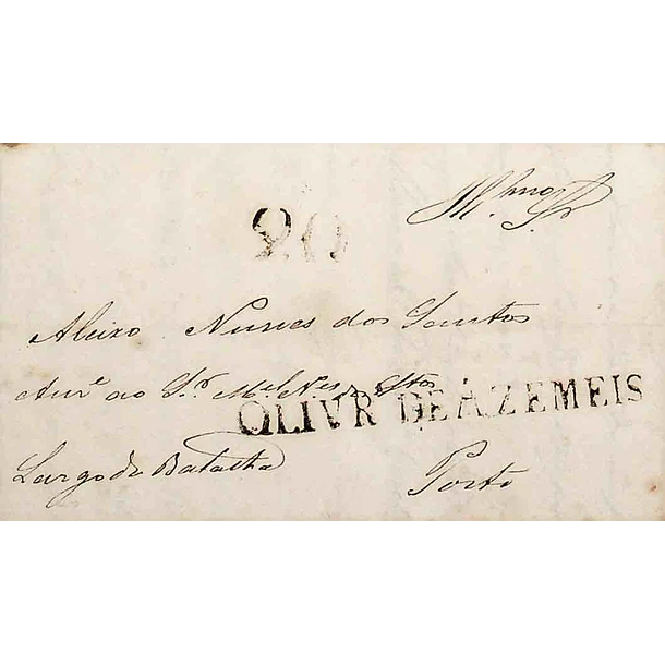 1849 Portugal Carta Pré-Filatélica Oliveira de Azeméis OAZ 1 «OLIVR DE AZEMEIS» Sépia