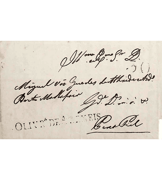 1842 Portugal Carta Pré-Filatélica Oliveira de Azeméis OAZ 1 «OLIVR DE AZEMEIS» Azul esverdeado
