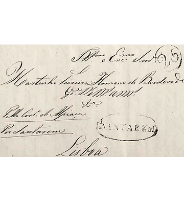 1848 Portugal Carta Pré-Filatélica Santarém STR 6 «SANTAREM» Azul