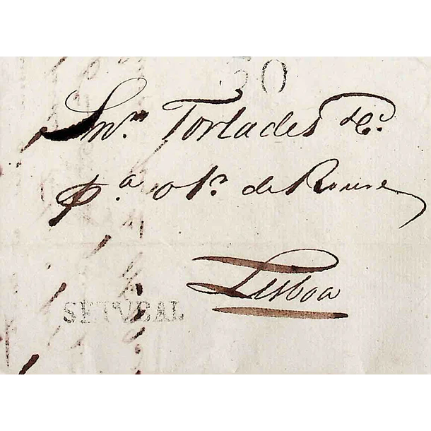 1826 Portugal Pré-Filatelia Setúbal STB 2 «SETUBAL» Preto + STB-PP 2 «Recebi Cardoso» Preto
