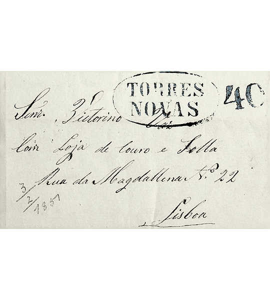 1851 Portugal Carta Pré-Filatélica Torres Novas TNV 4 «TORRES NOVAS» Azul