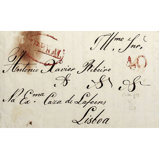 1828 Portugal Carta Pré-Filatélica Vila Real VRL 4 «VILLA REAL» Vermelho