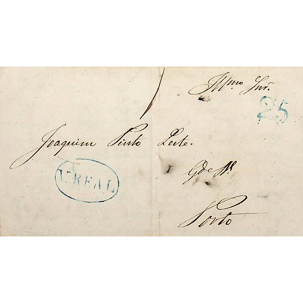 1846 Portugal Carta Pré-Filatélica Vila Real VRL 5 «Vª REAL» Azul