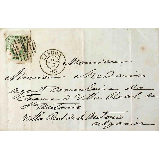1863 Portugal Carta Filatélica D. Pedro V Cabelos Lisos c/ Carimbo Circular de Data Completa 3.19.01 «FARO»