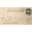 1884 Portugal Sobrescrito Inteiro D. Luís Fita Direita 25 r. Azul enviado de Coimbra para Caminha