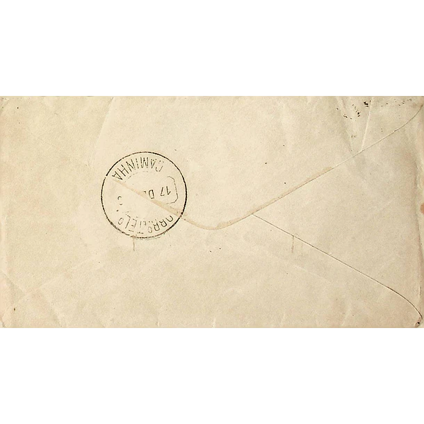 188? Sobrescrito Inteiro D. Luís Fita Direita 25 r. Azul enviado de Coimbra para Caminha