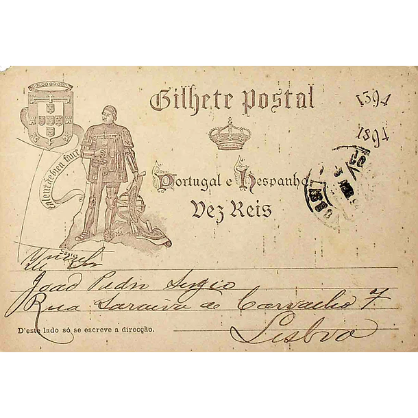 1894 Bilhete Postal Inteiro V Centenário do Nascimento do Infante D. Henrique circulado em Lisboa 1
