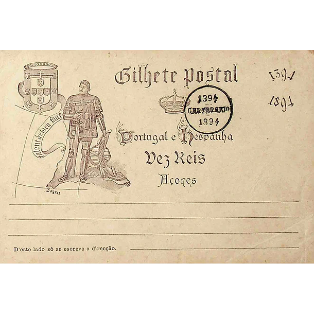 1894 Bilhete Postal Inteiro V Centenário do Nascimento do Infante D. Henrique com Carimbo Comemorativo