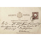 1882 Bilhete Postal Inteiro D. Luís Fita Direita 10 r. Castanho-Vermelho enviado de Lamego para Lisboa 1