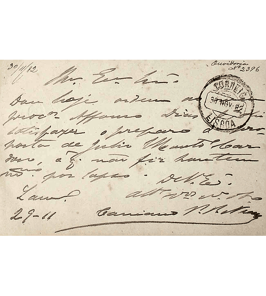 1882 Portugal Bilhete Postal Inteiro D. Luís Fita Direita 10 r. Castanho-Vermelho enviado de Lamego (?) para Lisboa