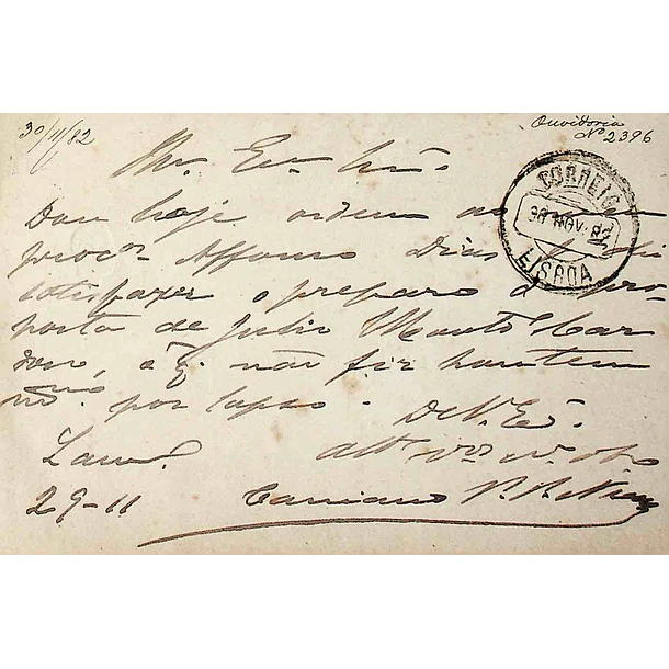 1882 Bilhete Postal Inteiro D. Luís Fita Direita 10 r. Castanho-Vermelho enviado de Lamego para Lisboa