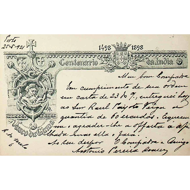 1921 Bilhete Postal Inteiro Centenário da Índia c/ sobrecarga verde «Republica» enviado do Porto para Lisboa 2