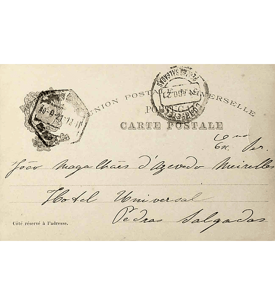 1921 Portugal Bilhete Postal Inteiro Centenário da Índia c/ sobrecarga verde «Republica» enviado do Porto para Pedras Salgadas