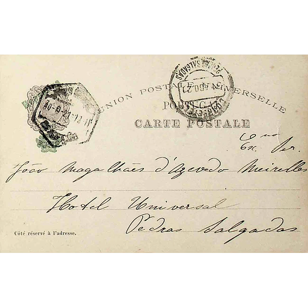1921 Bilhete Postal Inteiro Centenário da Índia c/ sobrecarga verde «Republica» enviado do Porto para Pedras Salgadas