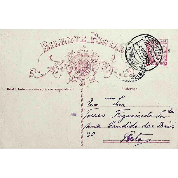 1933 Bilhete Postal Inteiro «Lusíadas» 25 r. rosa enviado da Póvoa da Varzim para o Porto