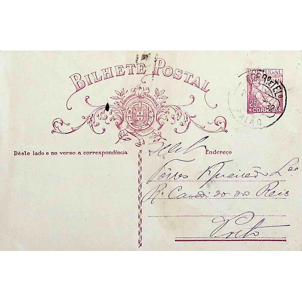 1932 Bilhete Postal Inteiro «Lusíadas» 25 r. rosa enviado de Paião (Figueira da Foz) para o Porto