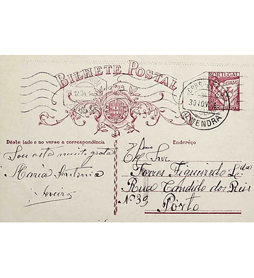 1934 Inteiro Postal tipo «Lusíadas» 25 r. rosa enviado de Almendra (Vila Nova de Foz Côa) para o Porto