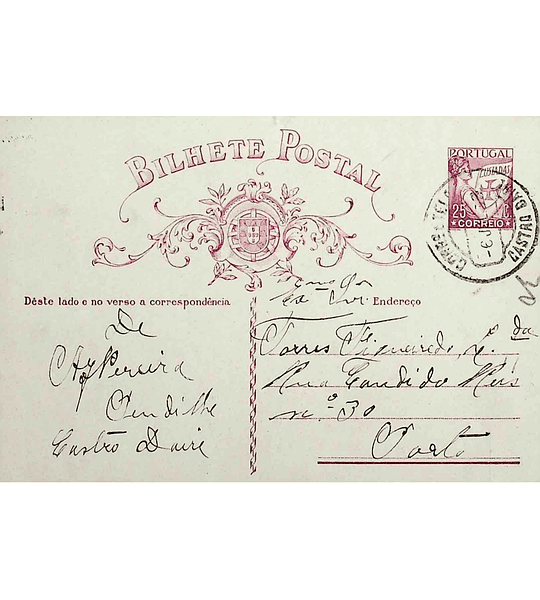 1933 Inteiro Postal tipo «Lusíadas» 25 r. rosa enviado de Castro Daire para o Porto