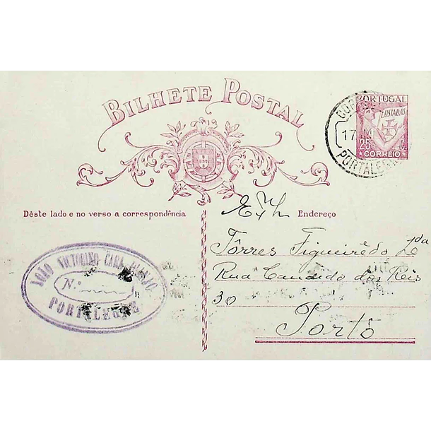 1932 Bilhete Postal Inteiro «Lusíadas» 25 r. rosa enviado de Portalegre para o Porto