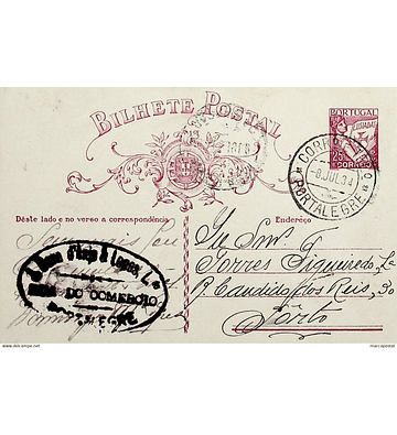 1934 Inteiro Postal tipo «Lusíadas» 25 r. rosa enviado de Portalegre para o Porto