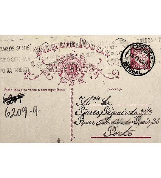 1933 Inteiro Postal tipo «Lusíadas» 25 r. rosa enviado de Setúbal para o Porto