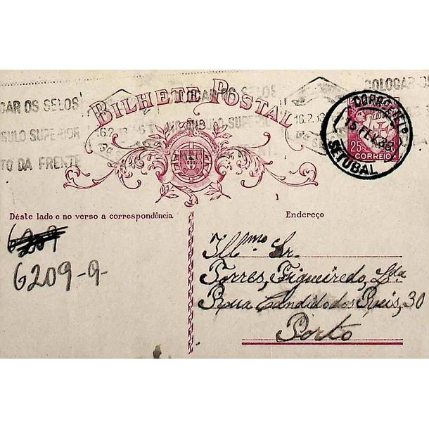 1933 Bilhete Postal Inteiro «Lusíadas» 25 r. rosa enviado de Setúbal para o Porto