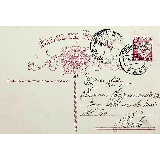 1933 Inteiro Postal tipo «Lusíadas» 25 r. rosa enviado de Fafe para o Porto 1