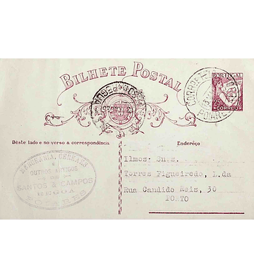 1935 Inteiro Postal tipo «Lusíadas» 25 r. rosa enviado de Poiares para o Porto